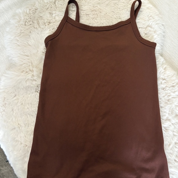 Chocolate Brown Ribbed Knit Cami | Stretch Slim Fit Tank - Size Smal - Picture 3 of 4